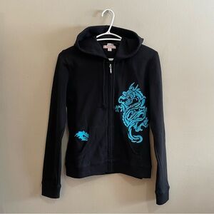 Y2K Romeo & Juliet Couture Black Dragon Zip-Up Hoodie – L (Fits M/L) Like New